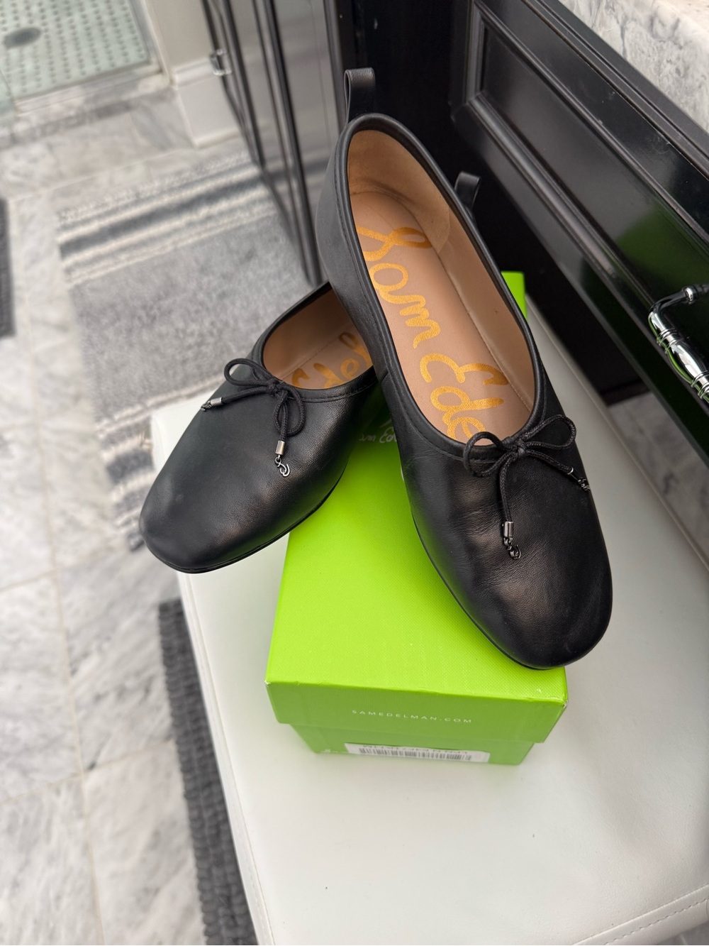 Sam Edelman Black Leather Bow Ballet Flats